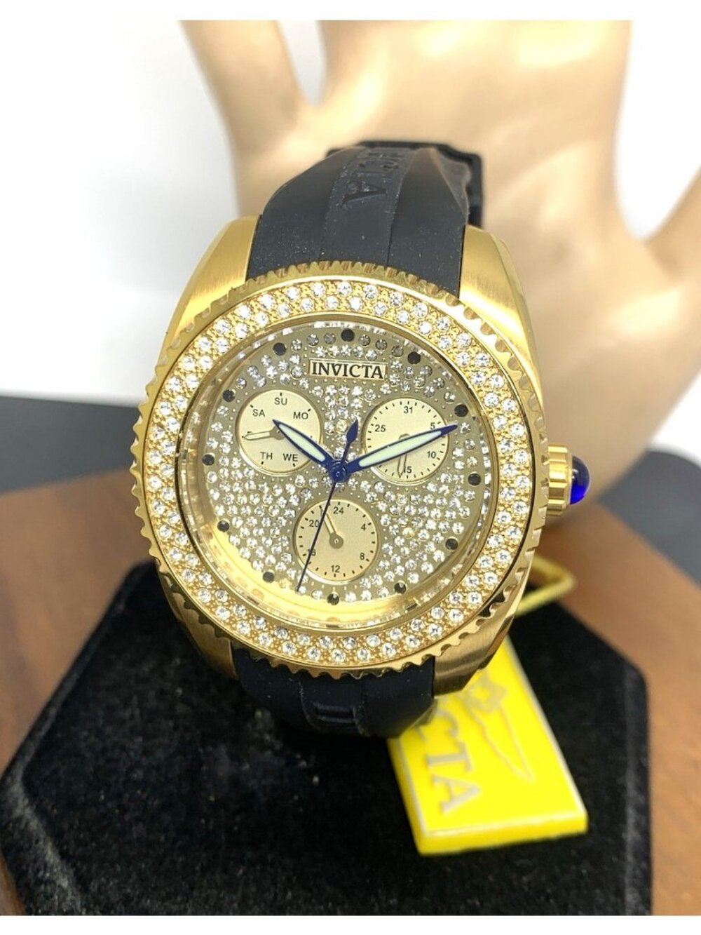 Invicta Women's Watch 28485 Angel Quartz Gold Dial Black Rubber Strap 38mm